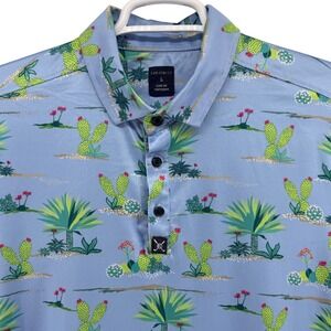 CON.STRUCT Mens Large Blue Cactus Desert Print Quick Dry Performance Golf Polo